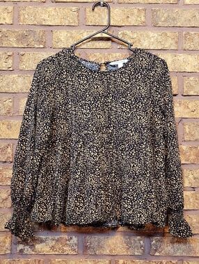 POPSUGAR Leopard-Print Peplum Blouse Rayon Size Small
